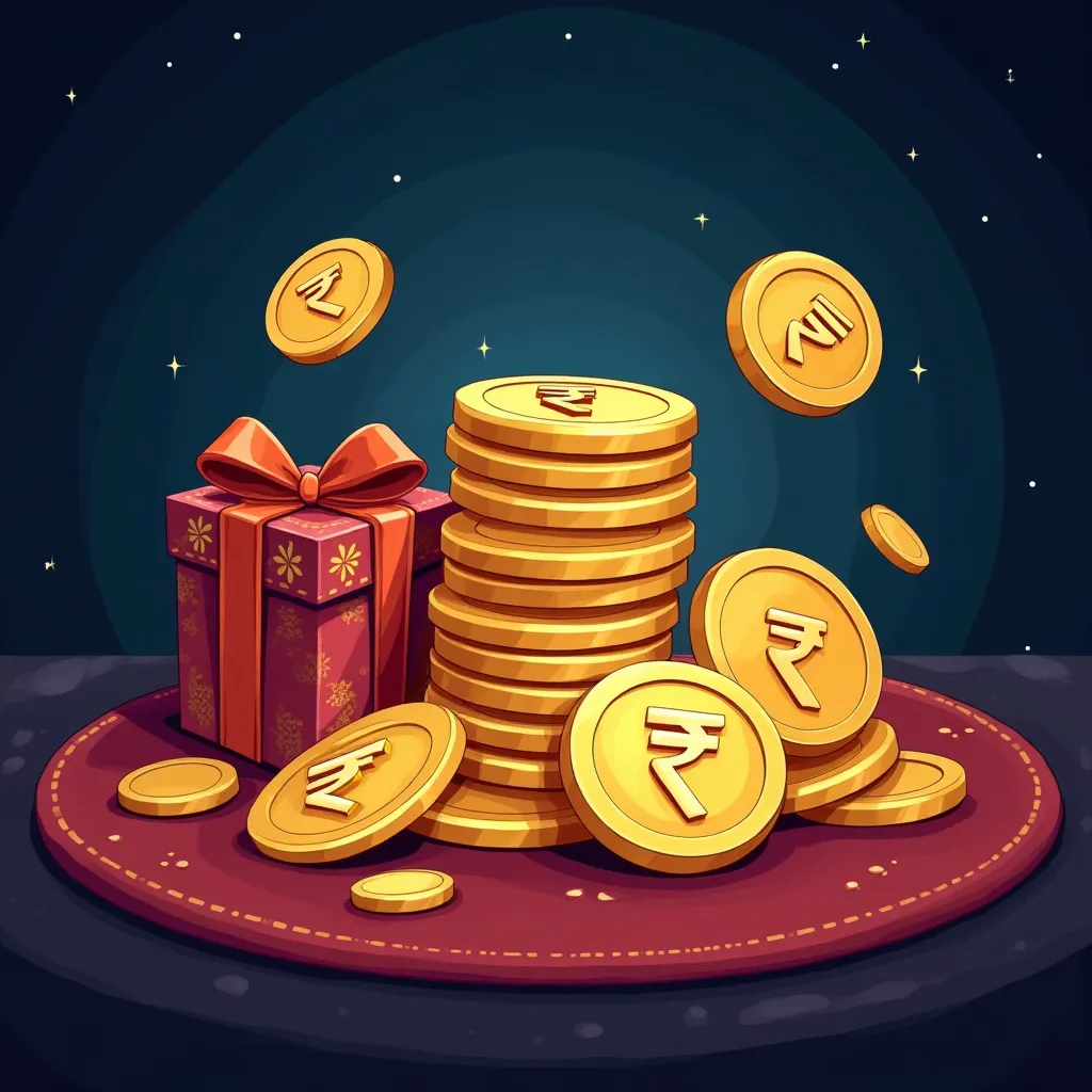 Cartoon casino promotional banner with gold coins